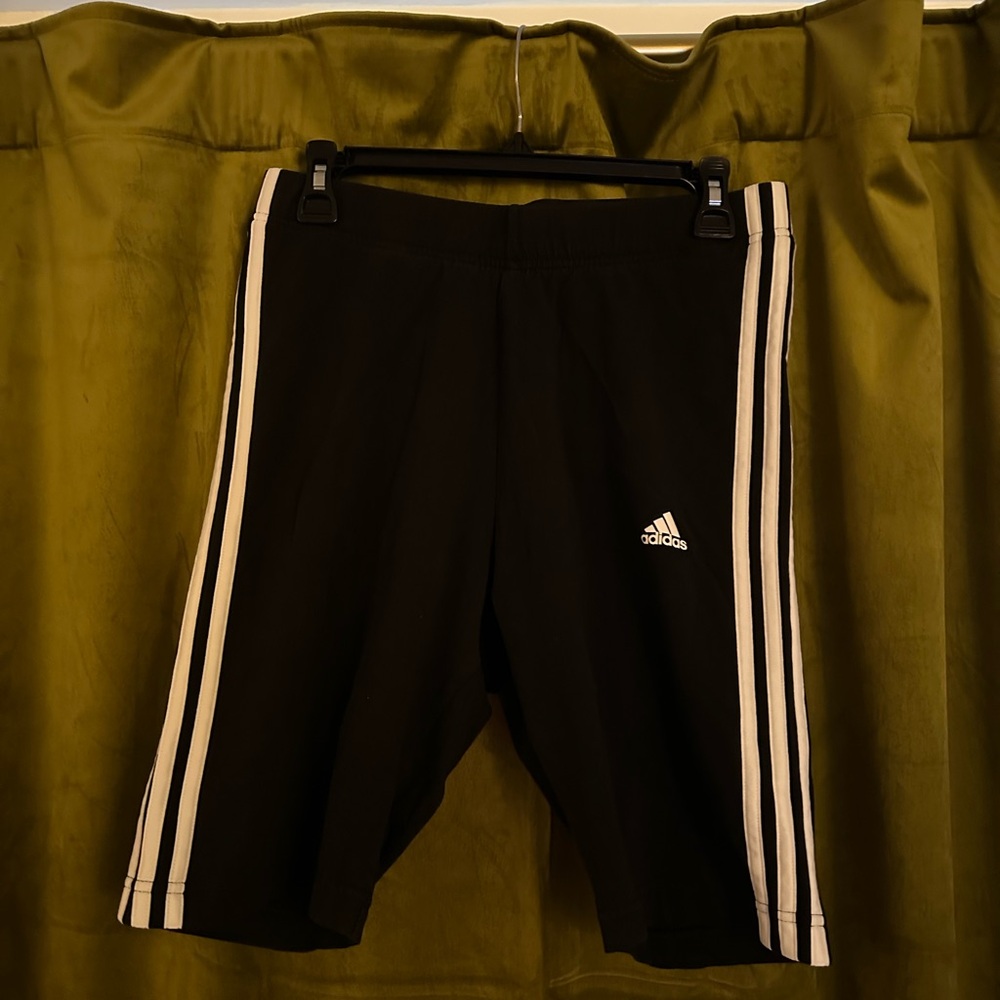Adidas Black Athletic Shorts with White Stripes